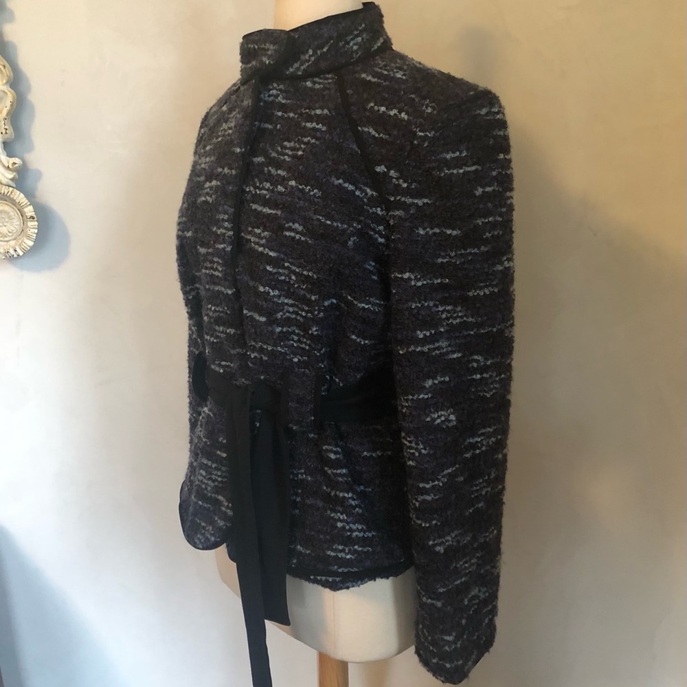 Sandro Sportswear black,blue & purple Tweed Jacket w/ribbon tie belt Size Large - Picture 5 of 12
